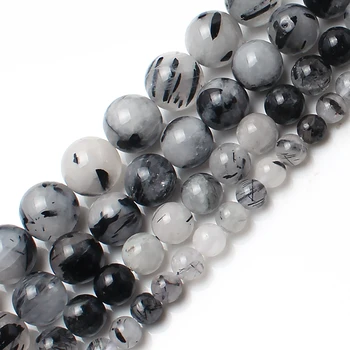 

Natural Stone Beads Black Rutilated Quartz Round Beads For Jewelry Making 15inches/strand 6/8/10/12mm Pick Size