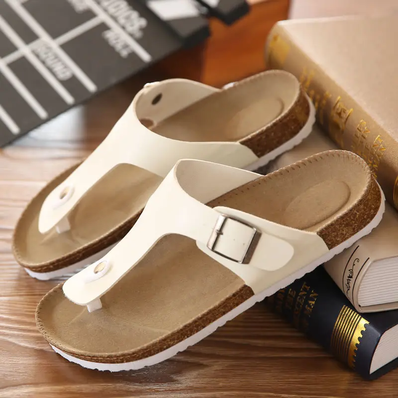 

Big Size 12 35-45 Unisex Brand Couples Cork Flipflops Summer Clip Toe Platform Beach Slippers Buckle Belt Casual Women Sandals