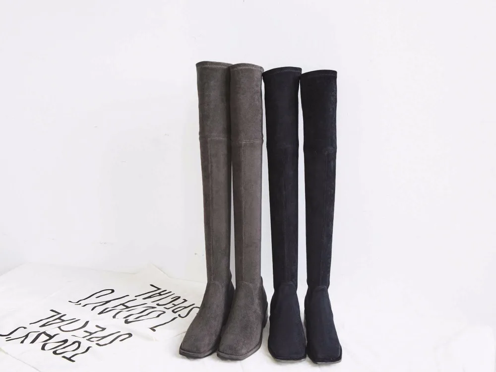 Krazing Pot/2018 замшевые бархат materal облегающие растягивающиеся сапоги на среднем каблуке с квадратным носком для верховой езды Оксфорд