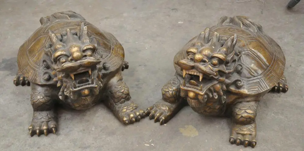 

22" China Fengshui Guardian Beast Dragon Turtle Tortoise Bronze Statue Protector QQ EW