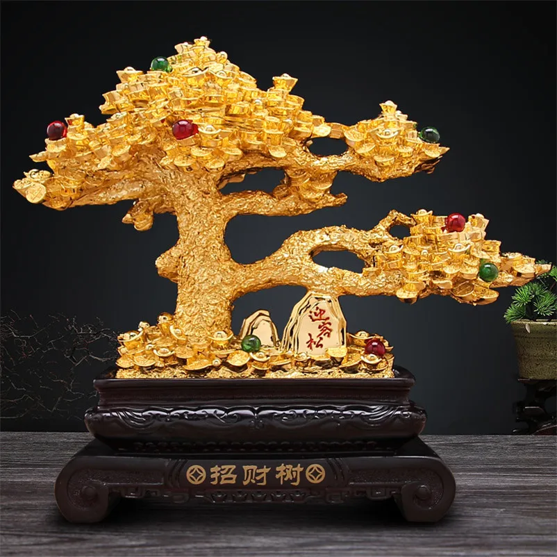 

Home Decoration Accessories Golden Lucky Tree Figurines Office Decor Money Tree Crafts Company Opening Gift Rich Tree Ornaments