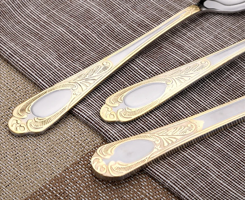 European Style High Grade Gold Flatware Stainless Steel Steak Knives Serving Spoon Kitchen Seti Home Dinner WZN037