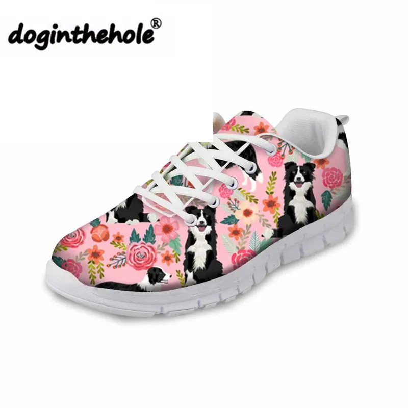

Doginthehole Border Collie Prints Female Walking Shoes Outdoor Sewing Sneakers Flat Comfortable Running Lightweight Sports Shoe