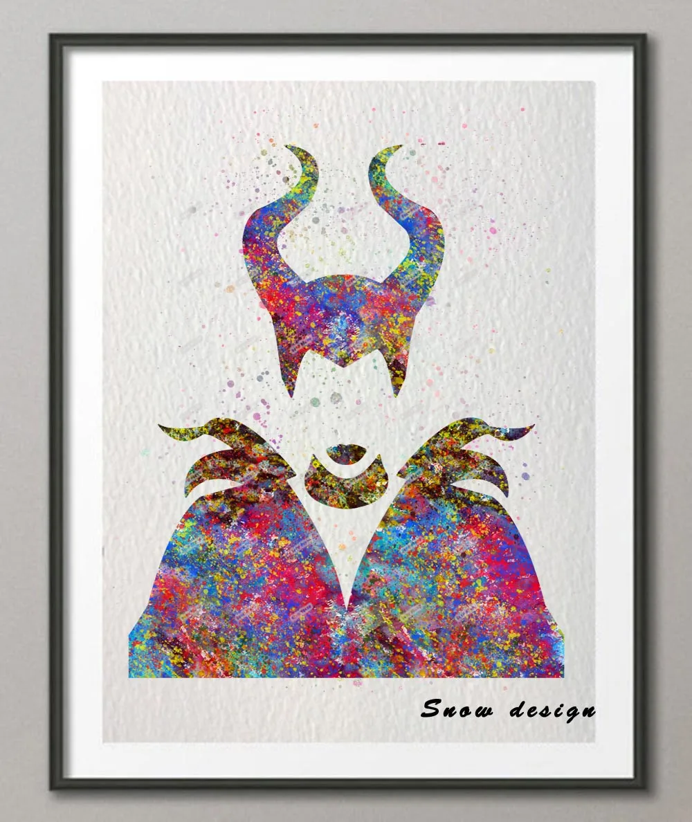 

The Maleficent Original Watercolor canvas painting wall art poster print Pictures kids room Nursery Decor wall hanging gifts