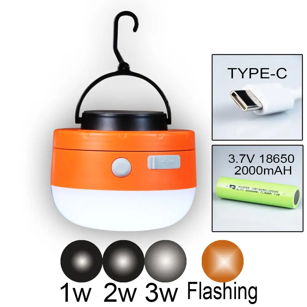 

WRalwaysLX Portable Rechargeable Adjustable Camping Light Type-C Charge Waterproof IP44 3W 18650 2000mAH Battery with Magnet