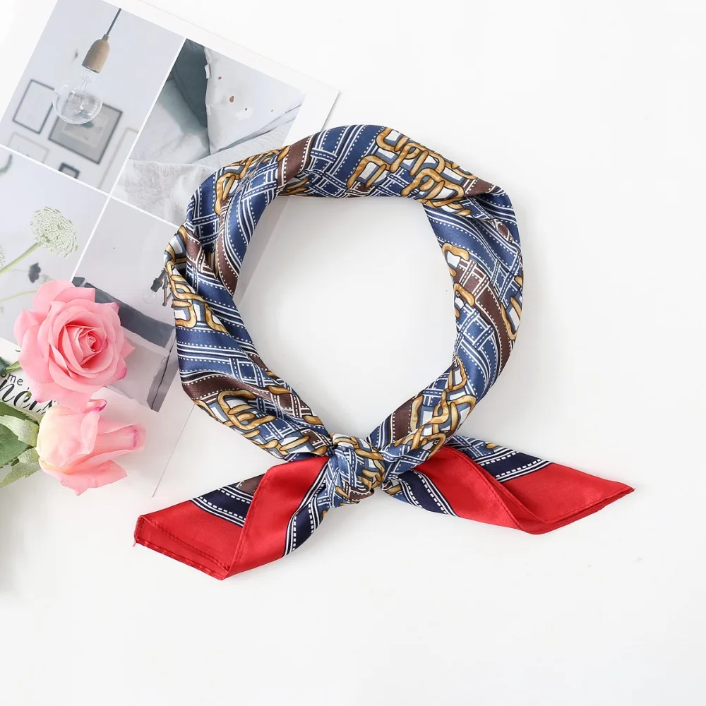 Fashion Design Silk Scarf Women Femme Foulard Bandanas Chains Belts