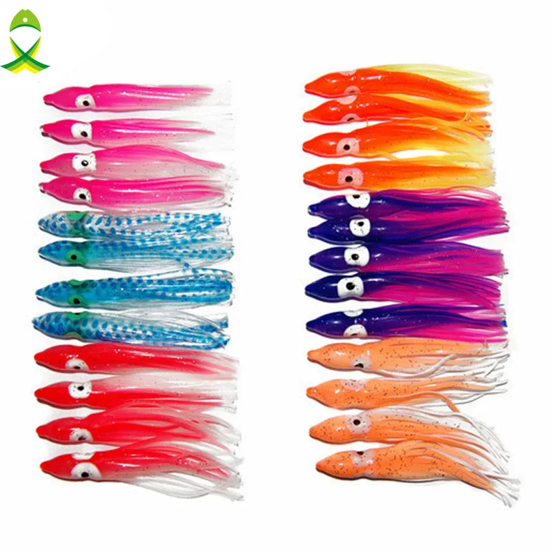 

JSM 100pcs 7.5cm Soft Plastic Octopus Fishing Lures For Jigs Mixed Color Luminous Silicone Octopus Skirt Artificial Jigging Bait