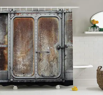

Industrial Shower Curtain Vintage Railway Container Door Metal Old Locomotive Transportation Iron Power Design