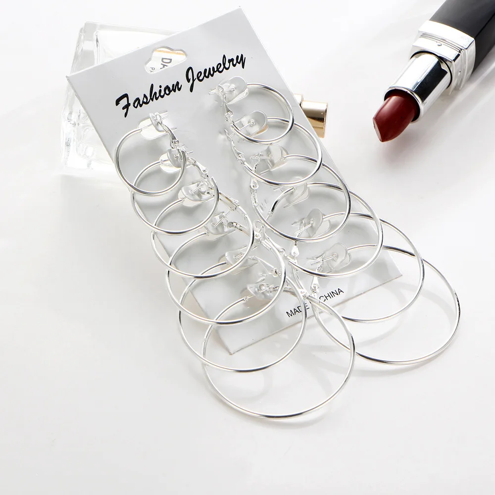 6pair/Set Big Circle Hoop Earring Set For Women Simple Punk Style Brincos Round Earrings Party Jewelry Wedding Gift | Украшения и