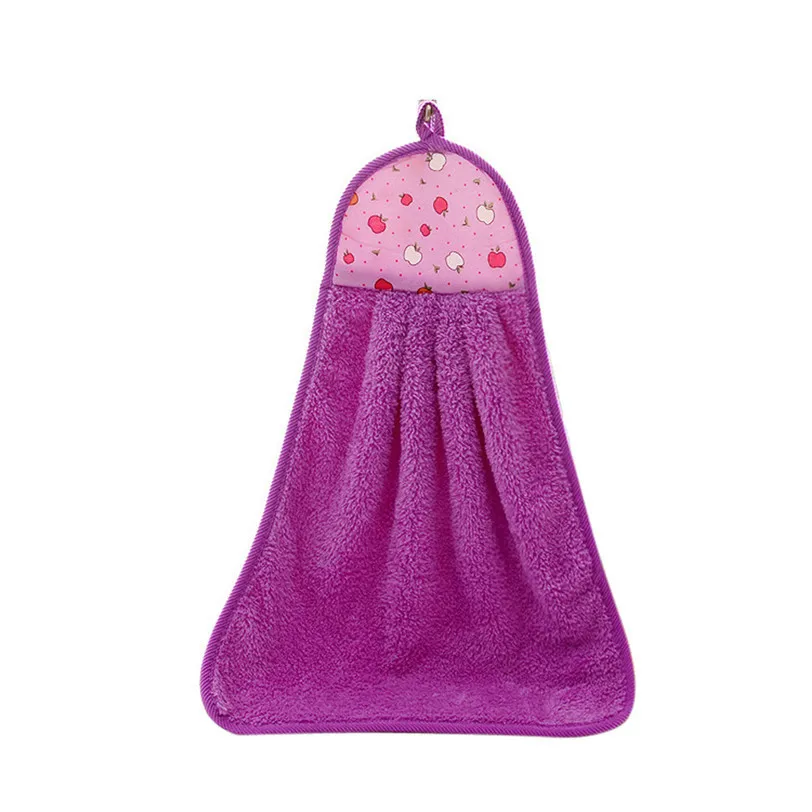Мягкое плюшевое ручное полотенце для кухни и ванной, подвесное толстое очищающее полотенце, хлопковое, не масляное, антипригарное, для мытья посуды, быстросохнущая салфетка - Цвет: Фиолетовый