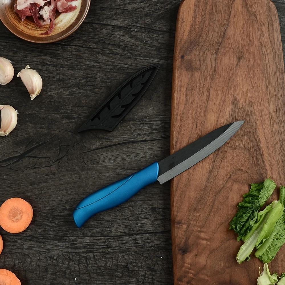 Керамический нож 3 дюйма для очистки овощей 4 дюйма Универсальный 5 дюймов нож для нарезки с черным лезвием+ синяя ручка кухонные ножи набор из трех предметов