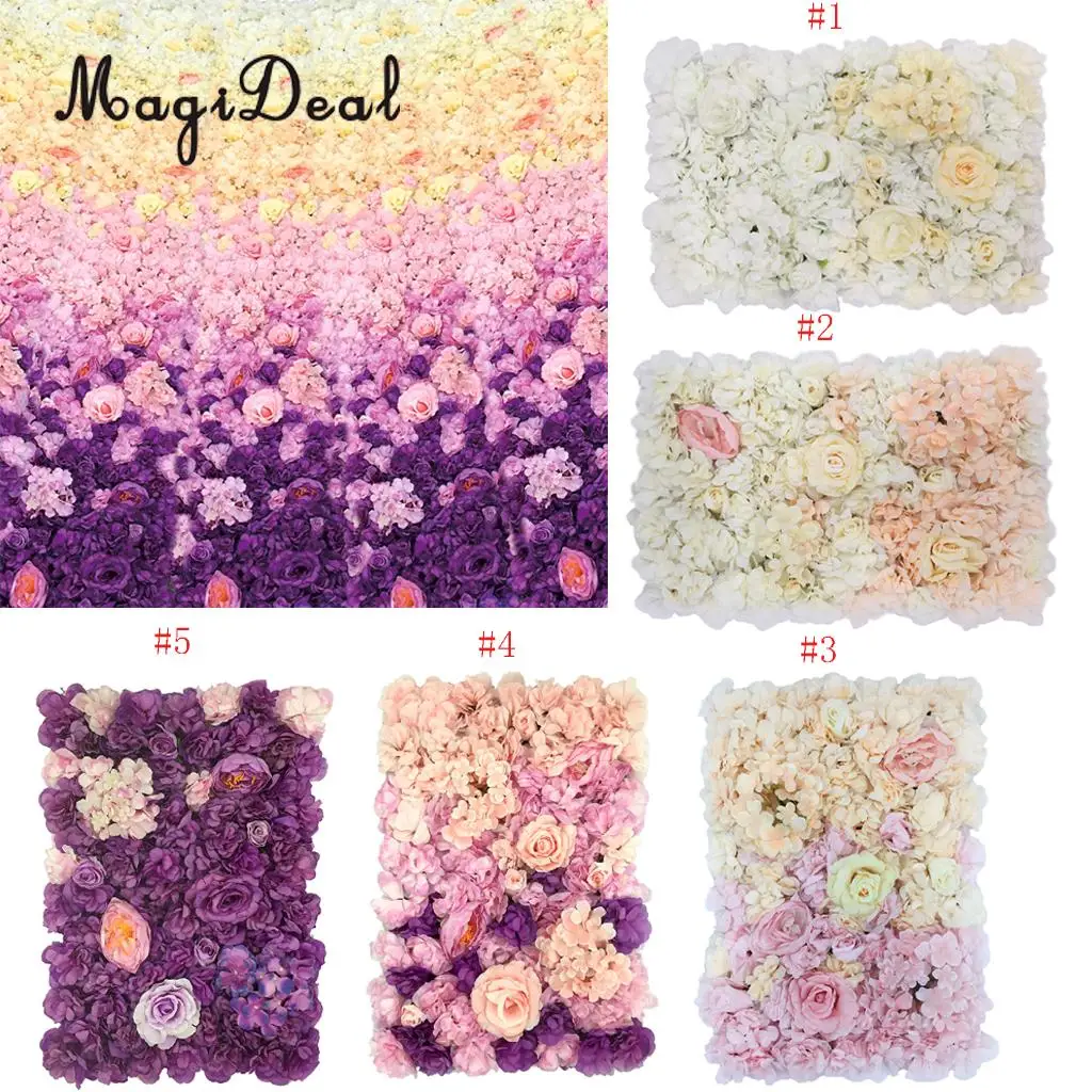 Romantic Artificial Flower Wall Panels Wedding Venue Roses Hydrangea Floral Decor Type A 5 Colors Choice	