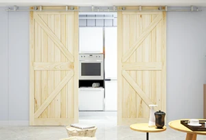DIYHD 244cm-488cm Stainless Steel Ceiling Mount Sliding Barn Door Double Bi-parting Ceiling Barn Door Track Kit