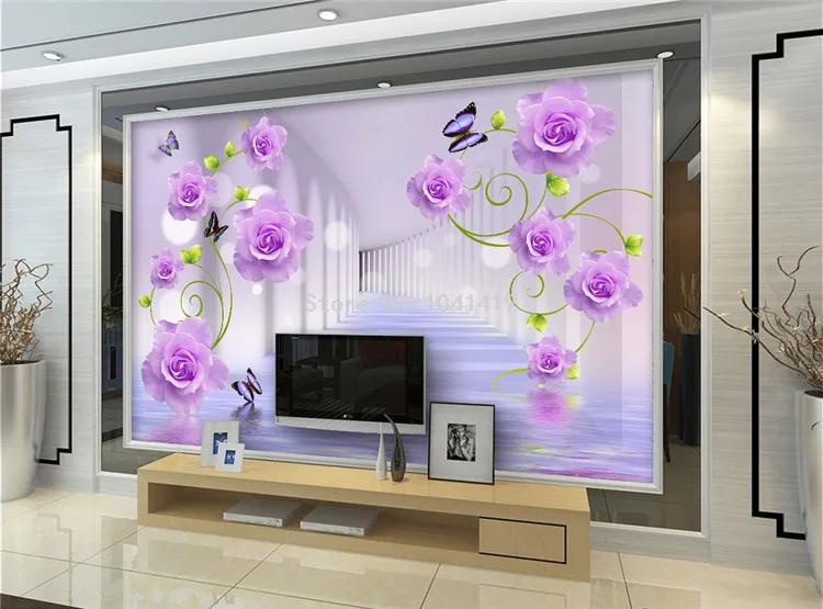 Пользовательские фото обои современные фиолетовые розы цветы 3D стереоскопический Гостиная ТВ диван фон стены домашний Декор 3D настенные фрески