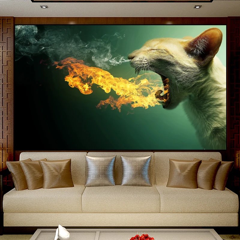 

RELIABLI ART Canvas Painting Fire Cat Animal Pictures Posters And Prints Decorative Painting Wall Pictures For Living Room