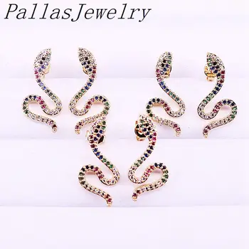 

5Pairs New fashion Micro Pave Rainbow Cz Zirconia Gold Filled Snake Stud Earrings Colorful Delicate Top Quality Jewelry