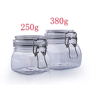 

250g 380g Empty Square Clip Lid Cosmetic Container , Clear Sealed Mask Cream Bottle Pot Storage, Shampoo container Powder Tin