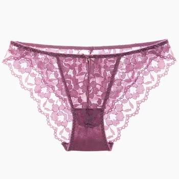 

Sexy Transparent Black Purple Nude Briefs low waist Lace Flower panty size S M L XL For Women