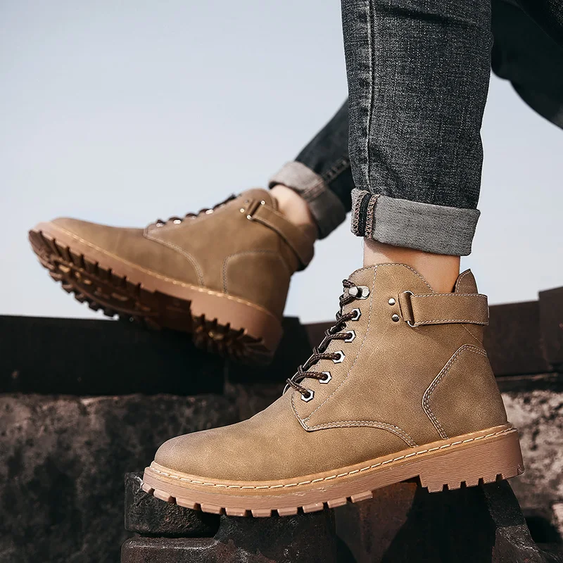

Men Desert Ankle Shoe PU Indestructible Work Shoes for Male Rubber Style Martin Motorcycle Boots Casual Outdoor Boots Men