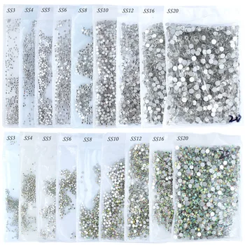 

SS3 4 5 6 8 10 12 16 20 Glass Nail Rhinestones AB Clear or Crystal 1440nail stickers rhinestone for 3D Nail Embellishments-S-29