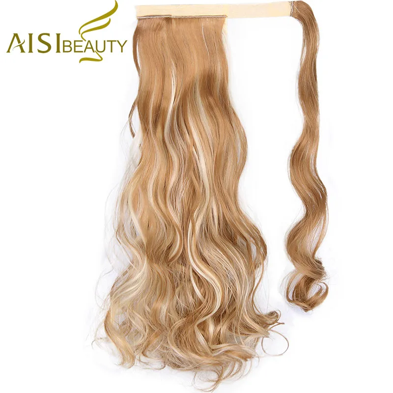AISI BEAUTY 22 '' Long Wavy Ponytails Clip In Synthetic Pony Tail Fake Hair Extension wrap round hair piece for women