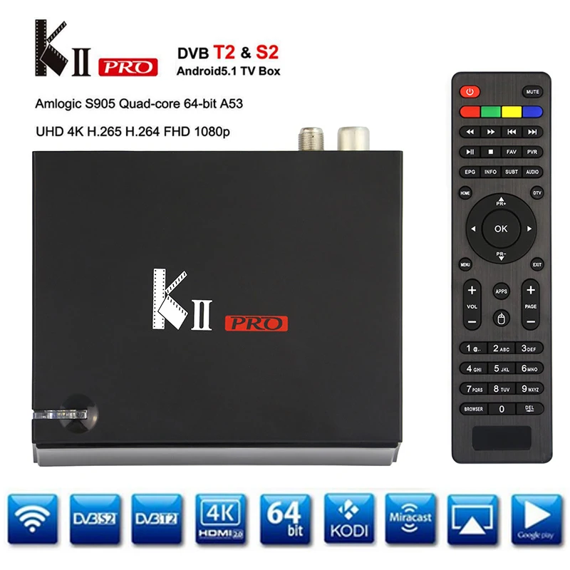 Original KII Pro DVB S2 DVB T2 S2 Android 5 1 TV Box Amlogic S905 Quad