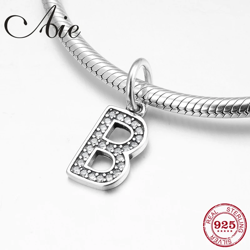 

Real 925 Sterling Silver Hot wholesale letter B pendant beads for jewelry making fit Original Pandora Charms Bracelet