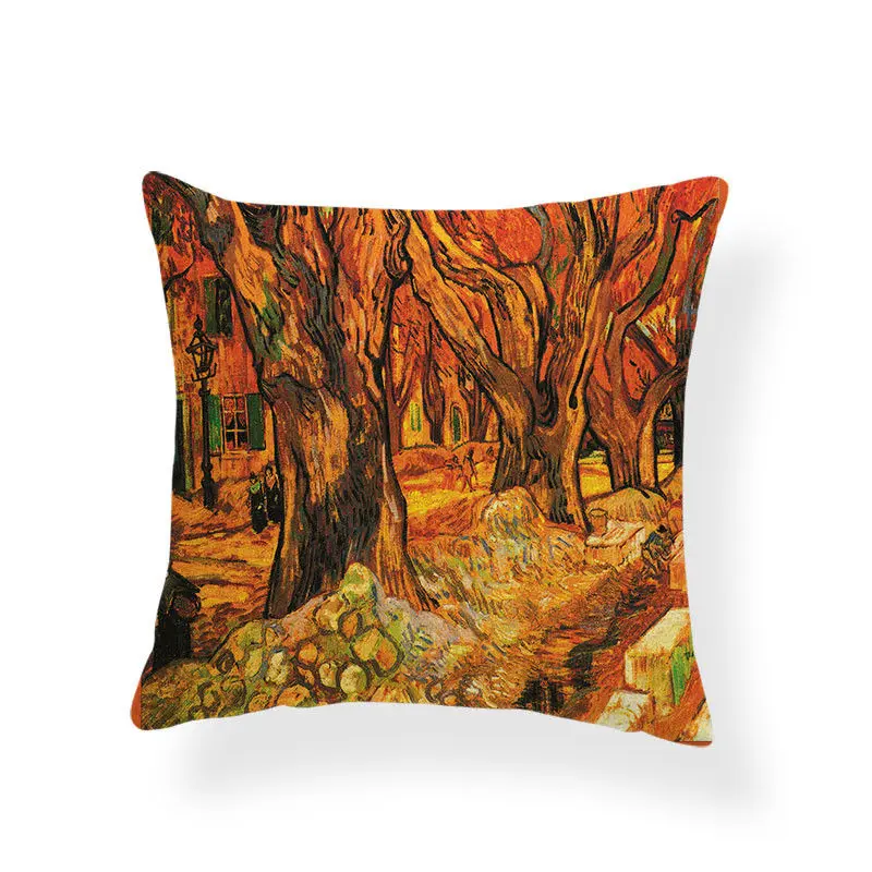 Знаменитая картина маслом, подушки для растений, Ван Гог, живописная Подушка, чехол с масляным принтом, семейный подарок на праздник, подушка с чехлом 45*45 из мешковины - Цвет: 6