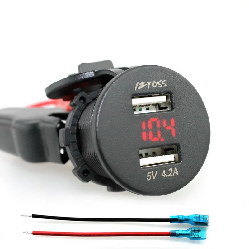 High Quality 12V Car 4.2A Dual USB Charger Socket Voltage Voltmeter Motorcycle Boat Red  for car switch panel