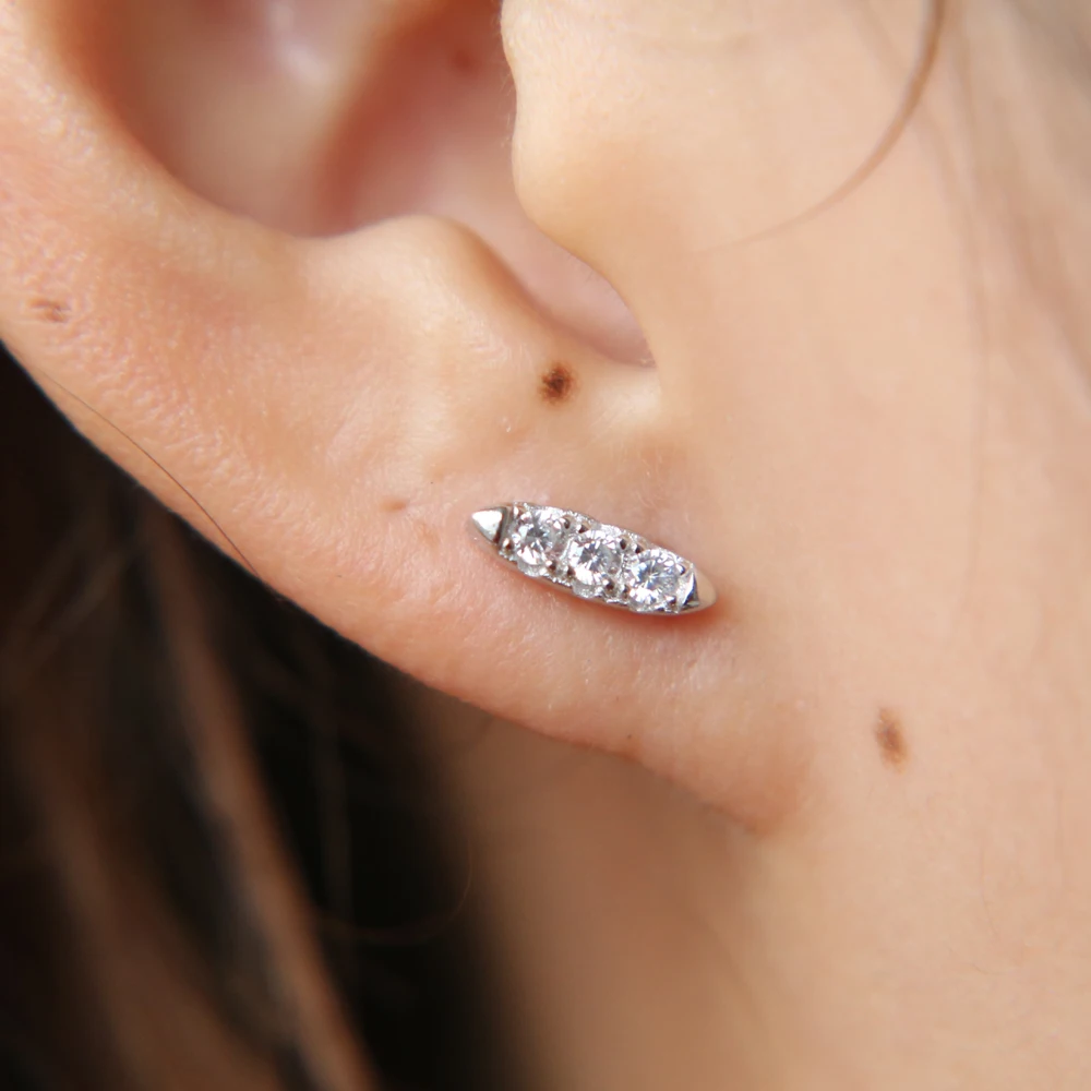 2017 Earings Brinco Three Cz Bar Sparking Bling Aaa+ Cubic Zirconia Simple Cute Girl Studs 925 Silver Fashion Cheap Earring (8)