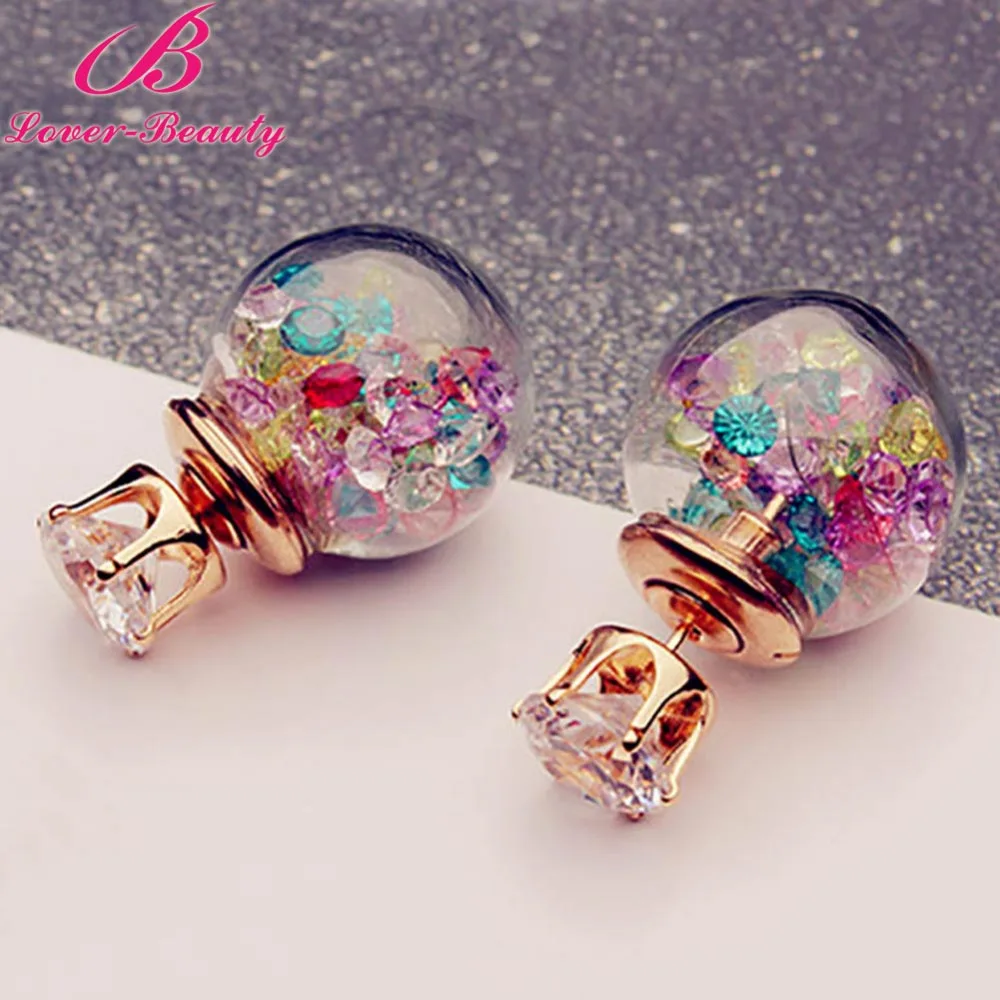 Lover Beauty Fashion Zircon Crystal Flower Colorful Earring For