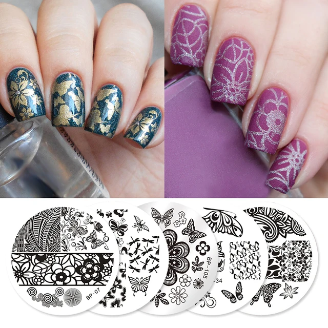 BORN PRETTY 5Pcs Butterfly Stamping Plate Stencil Dragonfly Flower BORN PRETTY 5Pcs Butterfly Stamping Plate Stencil Dragonfly Flower Round Nail Art Image Template Manicure Stencils - BORN PRETTY 5Pcs Butterfly Stamping Plate Stencil Dragonfly Flower