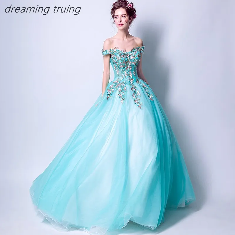 

Charming Water Blue Quinceaneras Dress Embroidery Vestidos De 15 Anos Dresses Party Ball Gown Girl Sweet 16 Dresses Robe De Bal