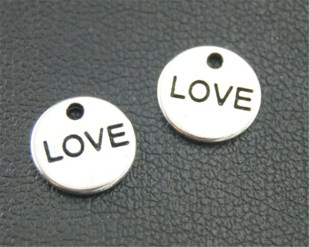 

100pcs Antique Sliver Round Love Charm Tag DIY Handmade Jewelry Findings Accessories 9mm A1842