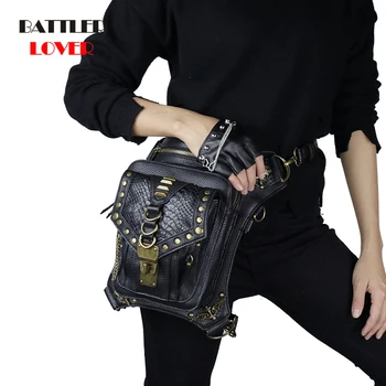 

Fashion Steampunk Skull Gothic Waist Leg bag Retro Pu Leather Rivet Messenger Bag Personalized Phone Purse Men & Women Waist Bag