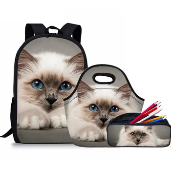 

Kawaii Siamese Cat Animal Print School Backpack for Girls Children Backpacks Harajuku Minnie Bag Cat Kids Boy Mochila Pencil Bag