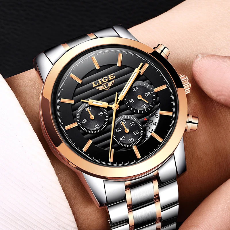 

LIGE Top Luxury Brand Mens Watches Military Sports Waterproof Steel Quartz dress Watch Men Luminous Clock Relogio Masculino +box