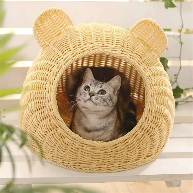 

Manual Rattan Cat House Natural Wicker Weaving Cat Nest Cat Litter Rattan Summer Cat Supplies