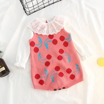 

NEW Knitting Strap Baby Romper Cherry Pants Cotton Kids Baby Infant Romper Baby Girls Jumpsuits Sleeveless Children Girl Overall