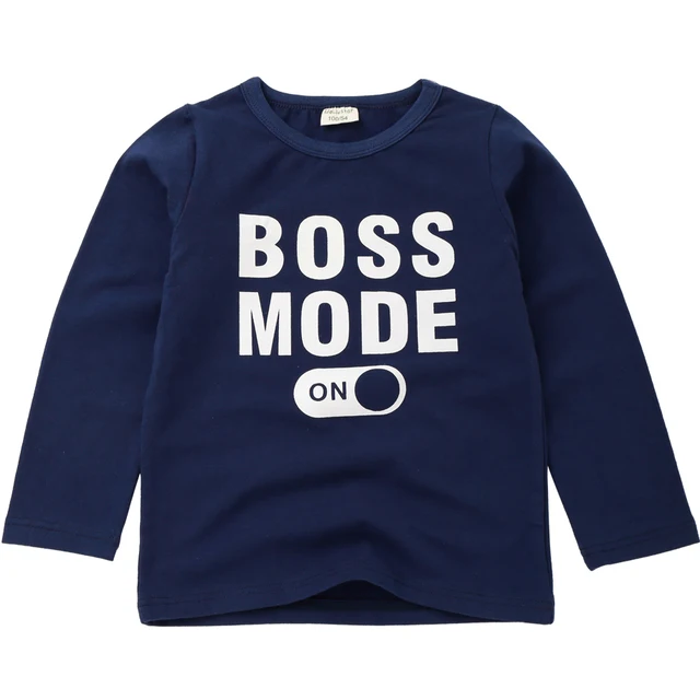Boys T-Shirt Cute Fun Letter Boss Mode Girls Blouse Autumn Tops Kids Clothes Children Cotton Tshirts Baby Long Sleeve T Shirts