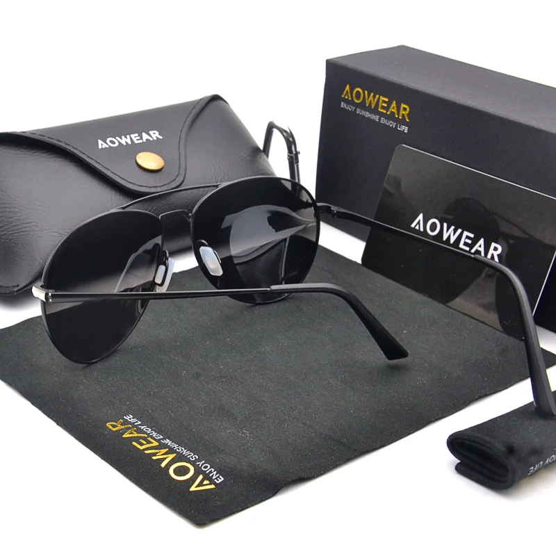 Goedkoop AOWEAR Merk Designer Luchtvaart Zonnebril Mannen Gepolariseerde Spiegel Rijden Bril Piloot Zonnebril Vrouwen HD Luchtvaart Shades Gafas