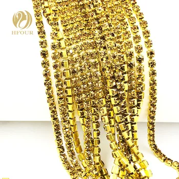 

2mm/2.5mm/2.8mm/3.0mm/4.0mm 5yard/pack High quality Gold bottom Crystal yellow Rhinestone Chain DIY Accessories