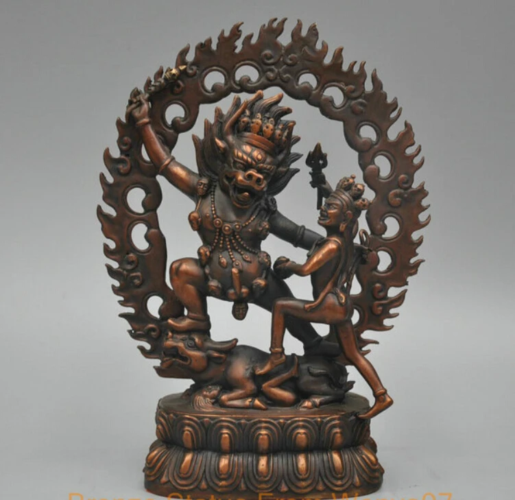 

10'' Tibet Yamantaka Buddha Protector Deity Lord Of Hell Escort Bronze Statue