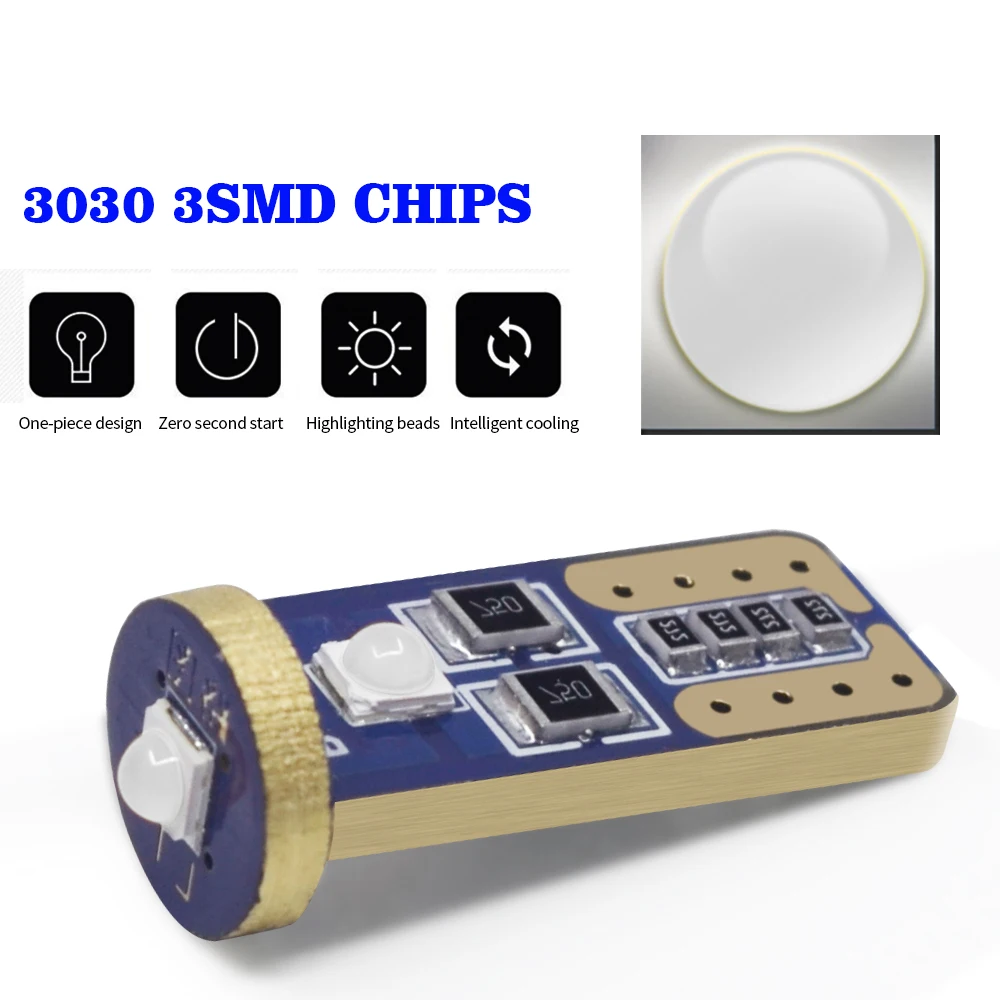 100 шт. T10 W5W canbus салона автомобиля свет 194 501 3 SMD 3030 светодиодная приборная подсветка Клин для лампы свет нет ошибок 12V 6000K 12v