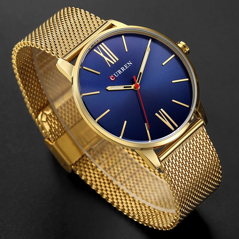 Модные золотые мужские часы Curren, кварцевые часы, полностью из нержавеющей стали, ремешок Relogio Masculino, простые наручные часы