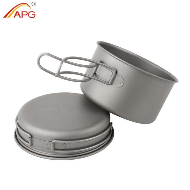 APG Ultralight Titanium Pan Outdoor Camping Titanium Bowl Set Folding Handle Cookware