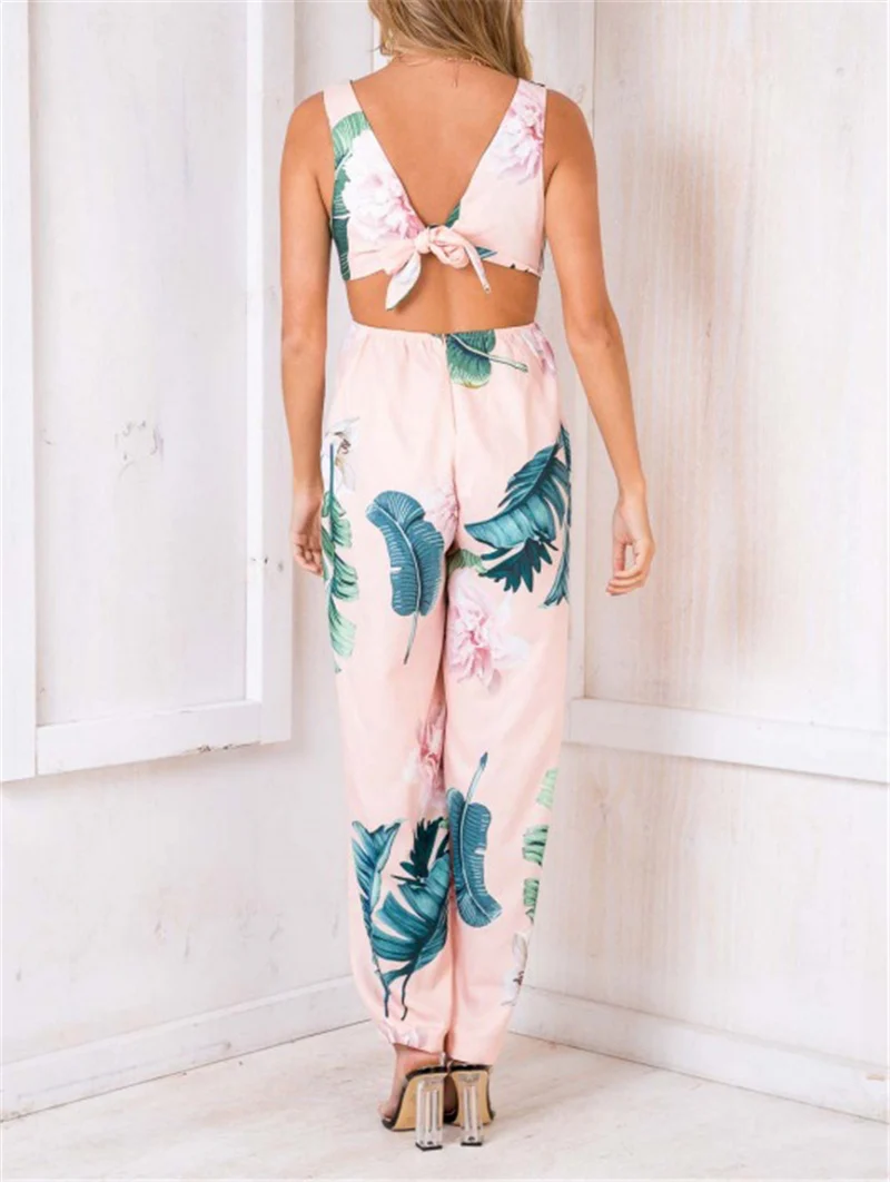 Gladiolus Hot Summer Jumpsuit Women 2019 V Neck Floral Print Split Long Pants Beach Sexy Jumpsuits 2019 Rompers Womens Jumpsuit (22)