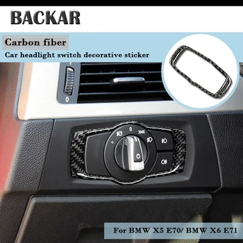 

BACKAR Car Headlamp Switch Interior Stickers Carbon Fiber Decoration For BMW E70 E71 X5 X6 2011-2015 M Performance Accessories