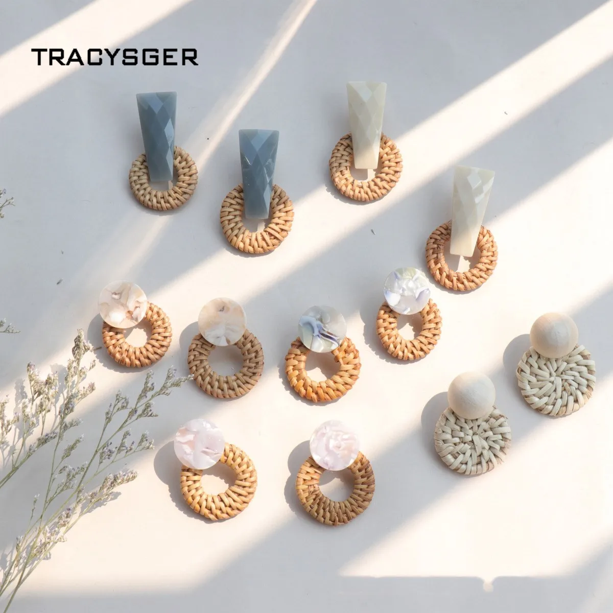 

CQ-ER30202/TRACYSGER/Circular hollowed bamboo and rattan Earrings