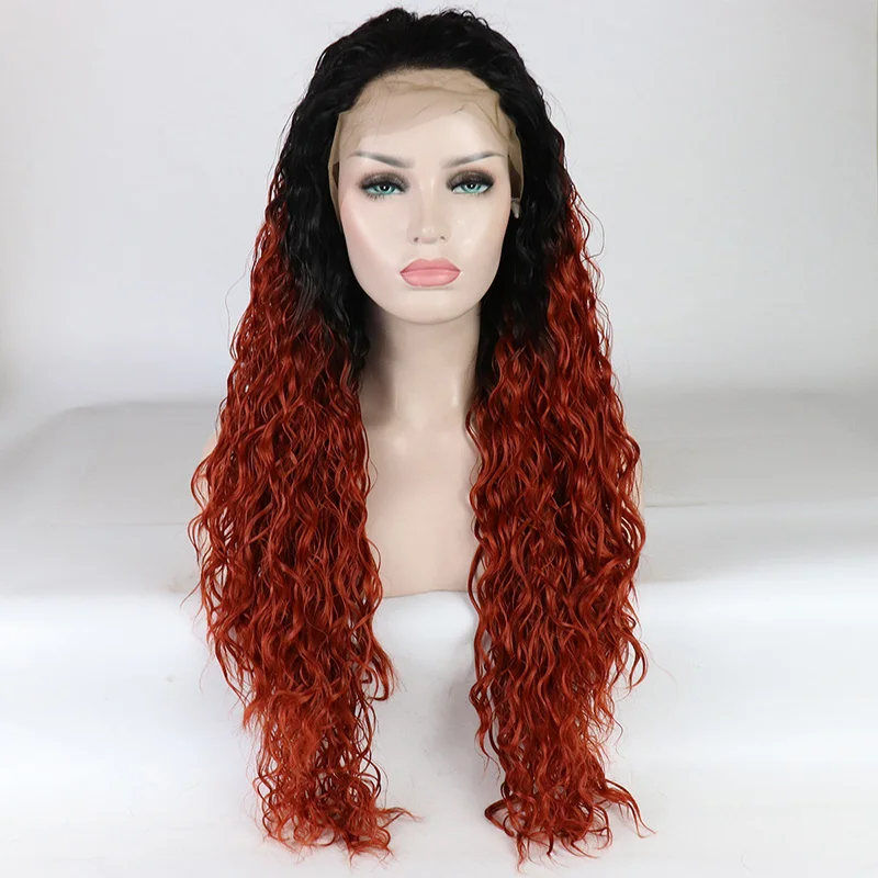 Marquesha Омбре парик черный укоренистый красный парик с длинными кудрявыми волосами для женщин дамы Косплей партии Хэллоуин костюм кружева перед парик